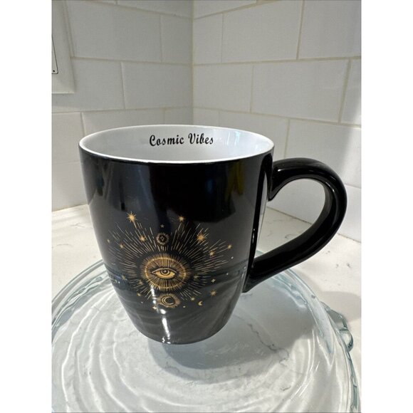 Eye to the Sky Coffee Mug Cosmic Vibes Black Gold foil 20oz Coffee Mug - Picture 1 of 13